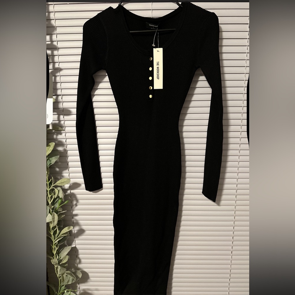 The Workshop Dress Women’s “S”. Black Ribbed Tight Lounge Dress.